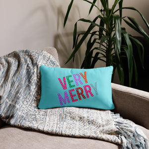 "Very Merry" blue Pillow by Maraillustrations
