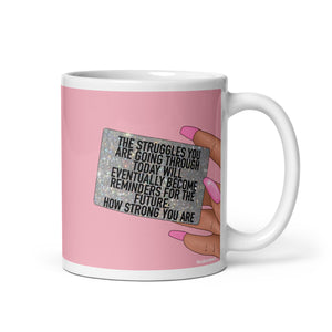 "Reminders for the future" White glossy mug by Maraillustrations
