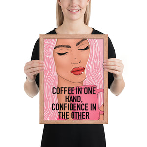 "Coffee in one hand" Framed poster by Maraillustrations