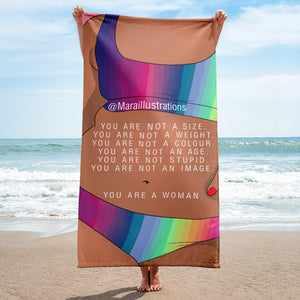 "You are a woman" Beach Towel by Maraillustrations