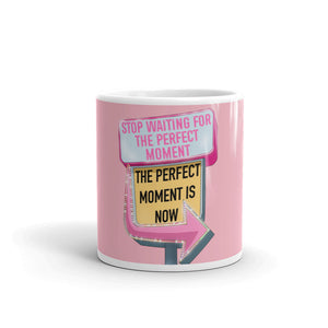 "The perfect moment is now" White glossy mug by Maraillustrations